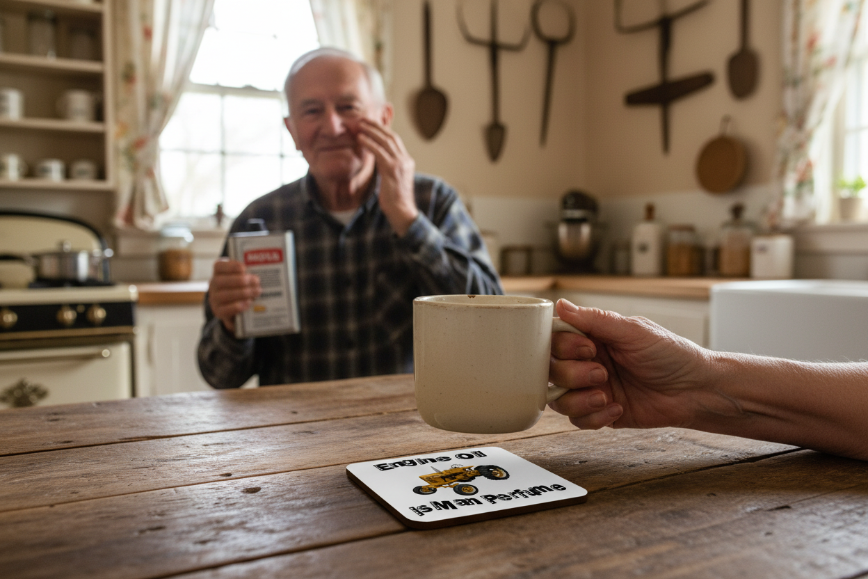 Yellow Tractor Hardboard Coaster, Engine Oil Is Man Perfume