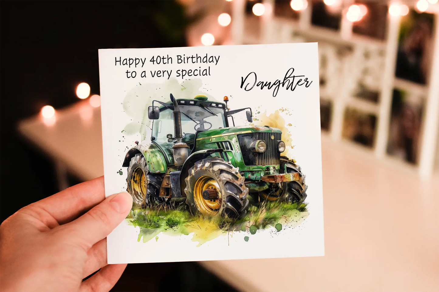 Personalised Green Tractor Birthday Card: Agricultural Greeting Card - Daughter