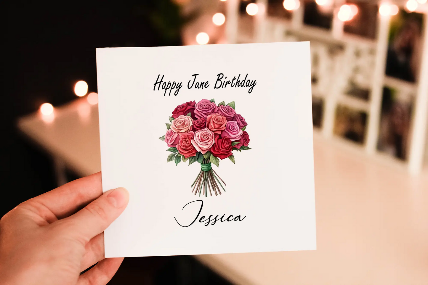 Personalised June Birthday Card: Rose Flower Greeting Card