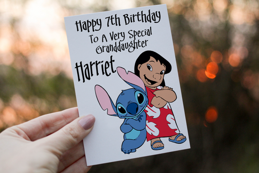 Lilo & Stitch Birthday Card, Personalised Custom Birthday Card