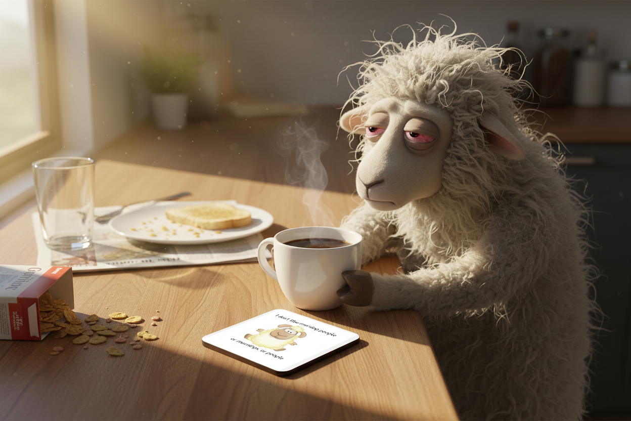 Sheep Hardboard Coaster - I Don't Like morning people ...