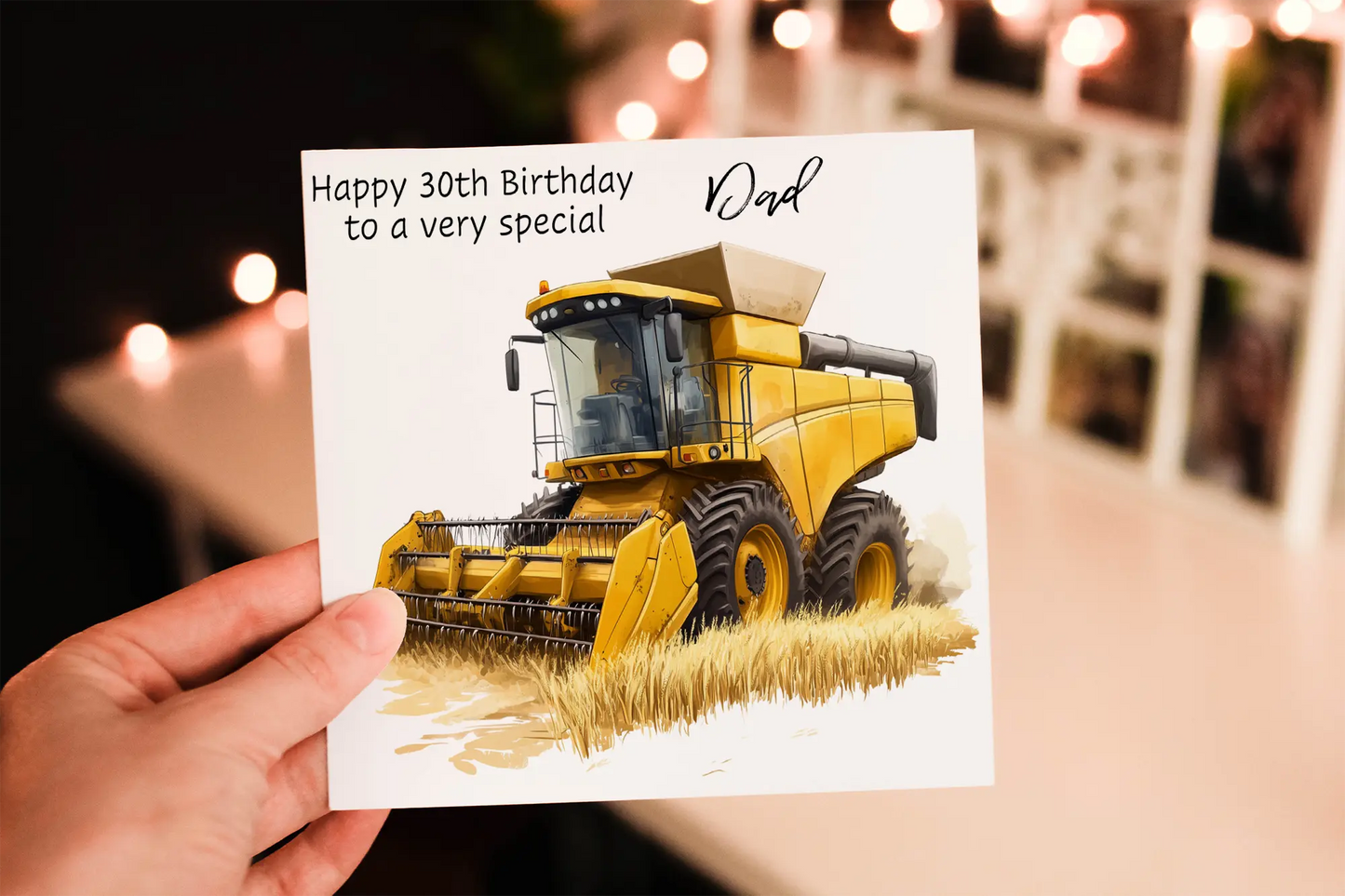 Personalised Yellow Combine Harvester Birthday Card: Agricultural Greeting Card