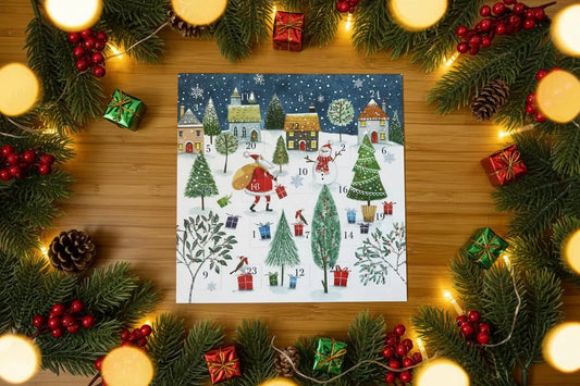 Santa Claus Advent Calendar Card, Christmas Countdown, Festive Holiday Card, 6x6 Square Santa Claus Advent Calendar Card, Christmas Countdown, Festive Holiday Card, 6x6 Square