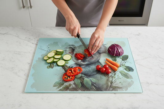 Koala Bear Baby Glass Chopping Board, Koala Worktop Saver
