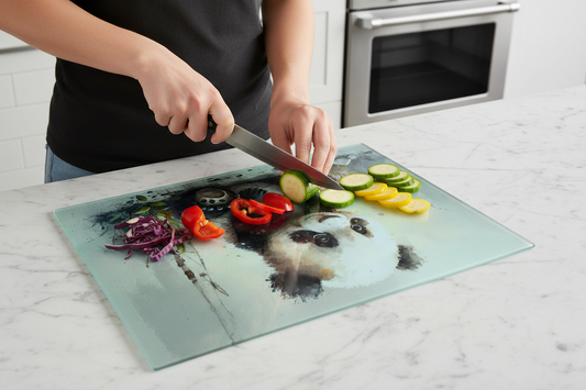 Panda Large Glass Chopping Board, Panda Worktop Saver