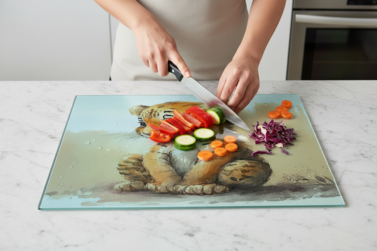 Tiger Glass Chopping Board, Tiger Worktop Saver