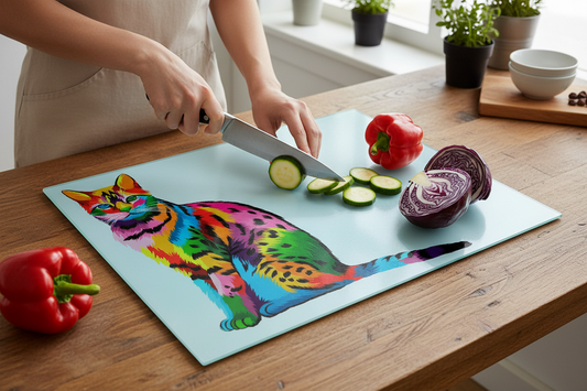 Bengal Cat Glass Chopping Board, Bengal Cat Worktop Protector
