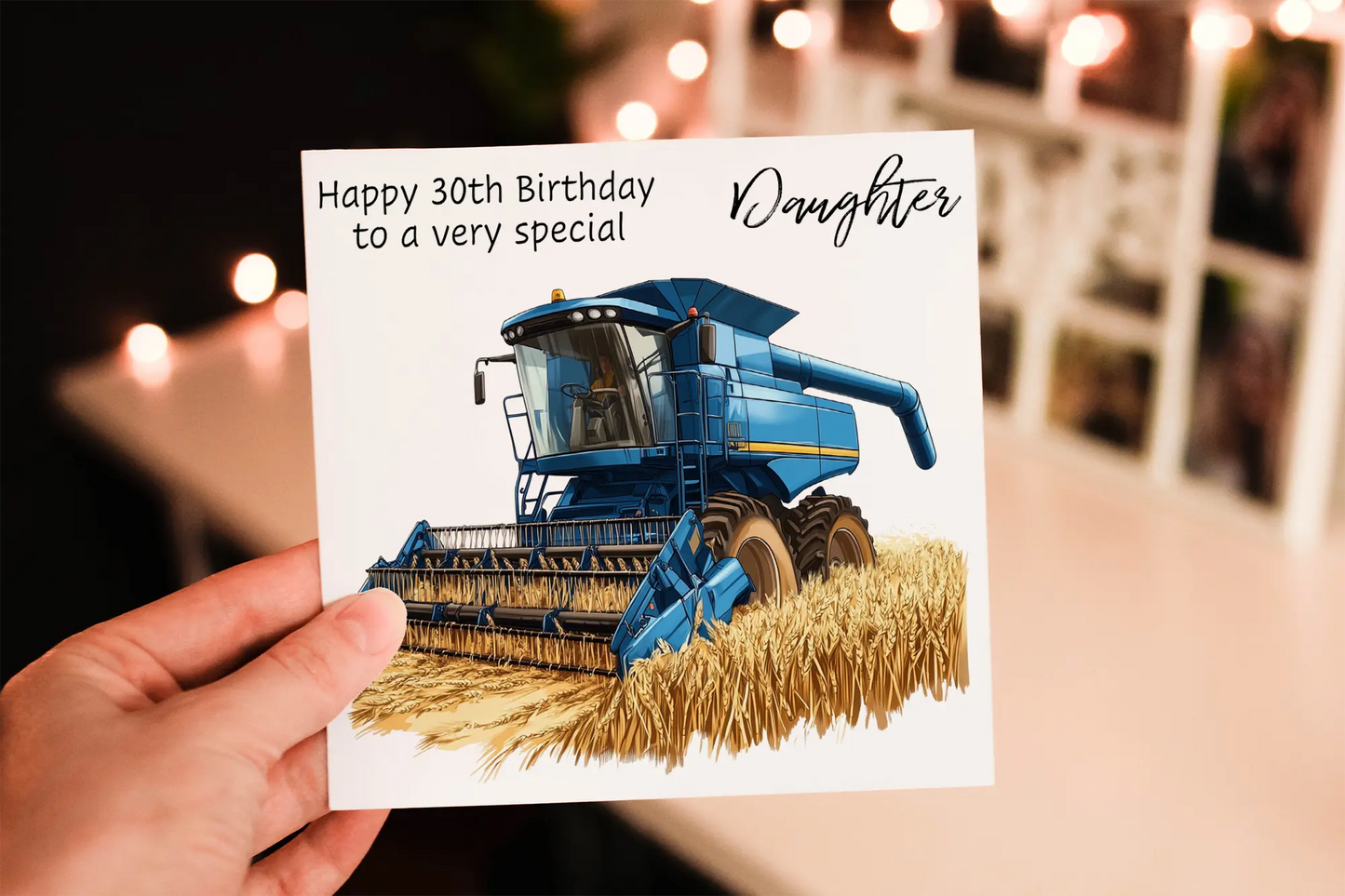 Personalised Blue Combine Harvester Birthday Card: Agricultural Greeting Card