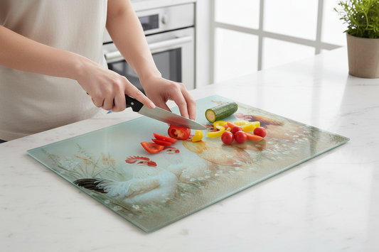 Chicken Glass Chopping Board -Chicken Worktop Protector