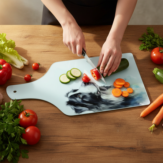 Collie Bottle Shaped Glass Chopping Board - Cheese Platter, Collie Worktop Saver