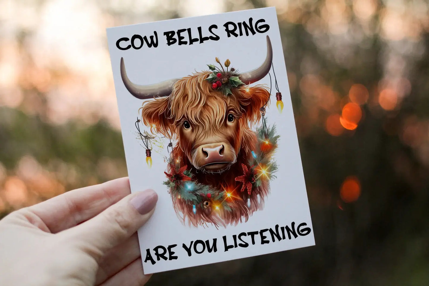 Personalised Highland Cow Christmas Card, Festive Holiday Card