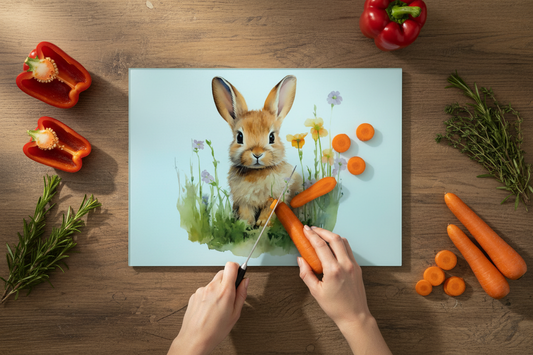 Baby Rabbit Glass Chopping Board - Rabbit Worktop Protector