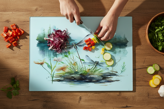 Dragonfly Glass Chopping Board, Dragonfly Worktop Saver