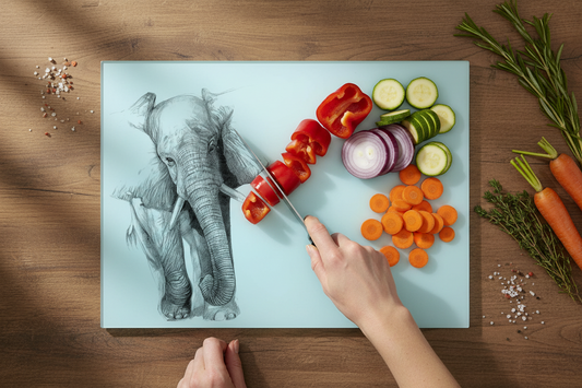 Elephant Large Glass Chopping Board, Elephant Worktop Saver