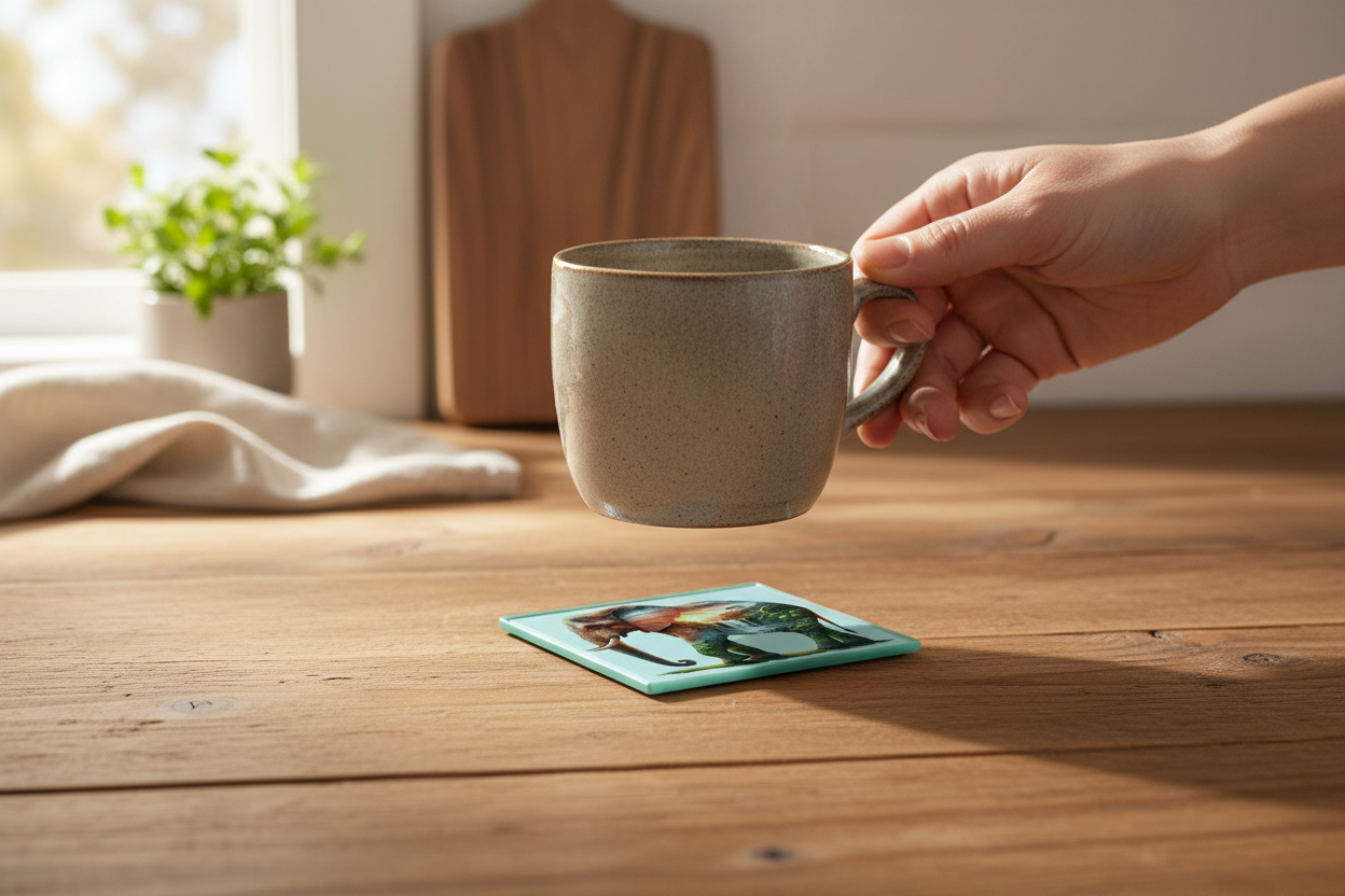 Elephant and Sunrise Landscape Glass Coaster (Set of 4)