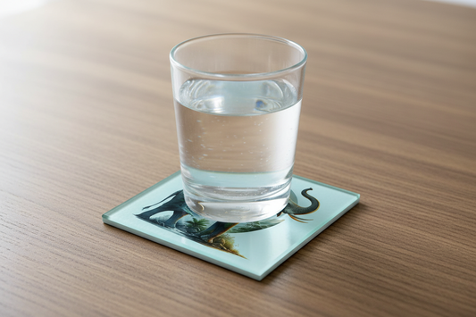 Elephant and Waterfall Landscape Glass Coaster (Set of 4)