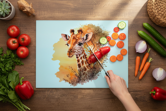 Giraffe Large Glass Chopping Board, Giraffe Worktop Saver