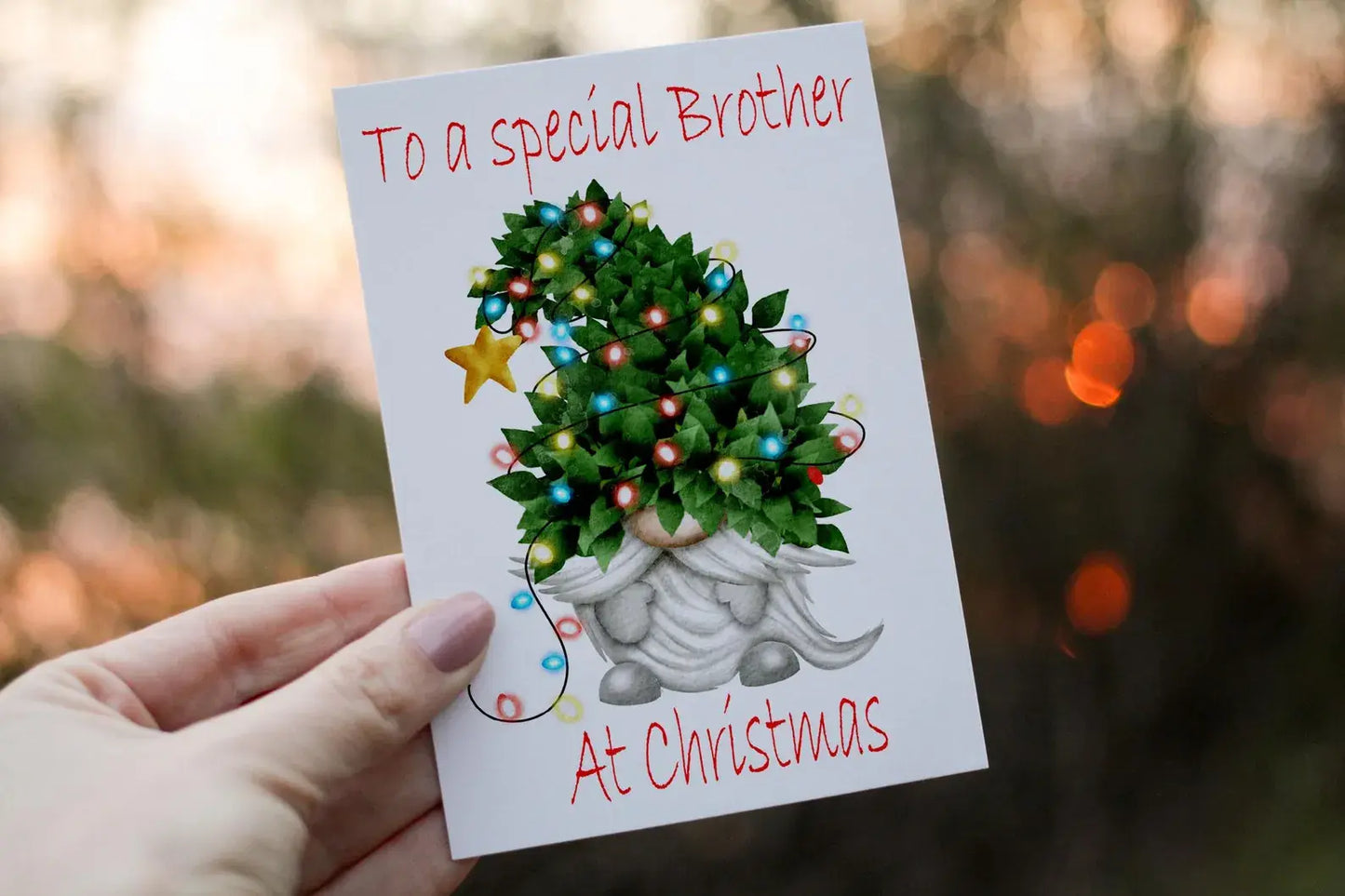 Gnome Christmas Card, Festive Personalised Card For Family Member