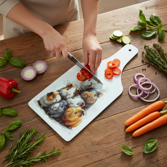 Guinea Pig Bottle Shaped Glass Chopping Board - Cheese Platter, Guinea Pig Worktop Saver