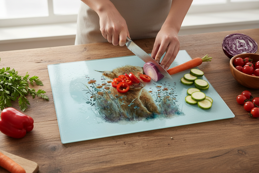 Highland Cow Glass Chopping Board - Highland Cow Worktop Protector