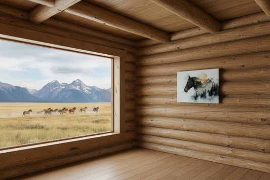 Horse and Mountains.... Glossy Aluminium Print