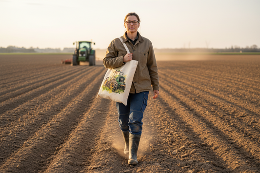 Green Tractor Burlap Tote Bag