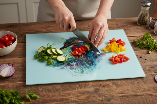 Kingfisher Large Glass Chopping Board, Kingfisher Worktop Saver