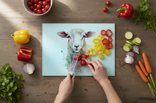Sheep Glass Chopping Board - Sheep Worktop Protector