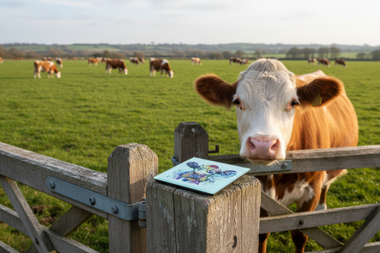 Multi Coloured Cow Glass Coaster (Set of 4)