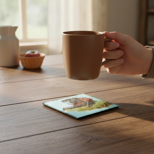 Combine Harvester (Red) Glass Coaster (Set of 4)