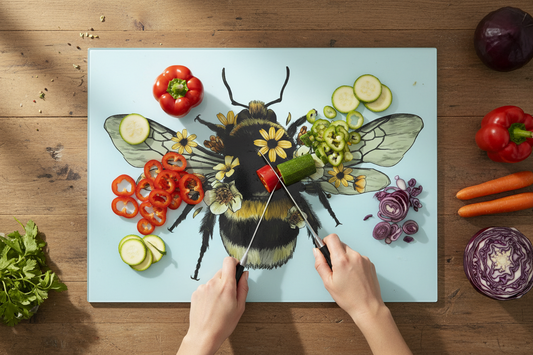 Bee Large Glass Chopping Board, Bee Worktop Saver