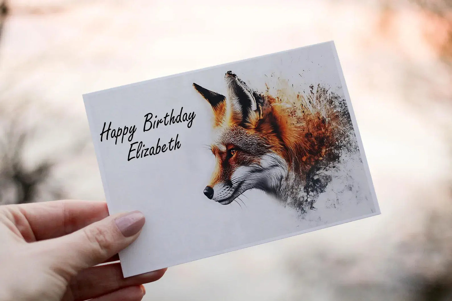 Personalised Fox Birthday Card, Custom Name Greeting Card