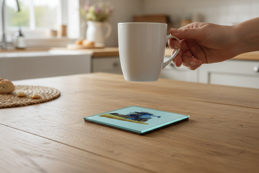 Combine Harvester (Blue) Glass Coaster (Set of 4)
