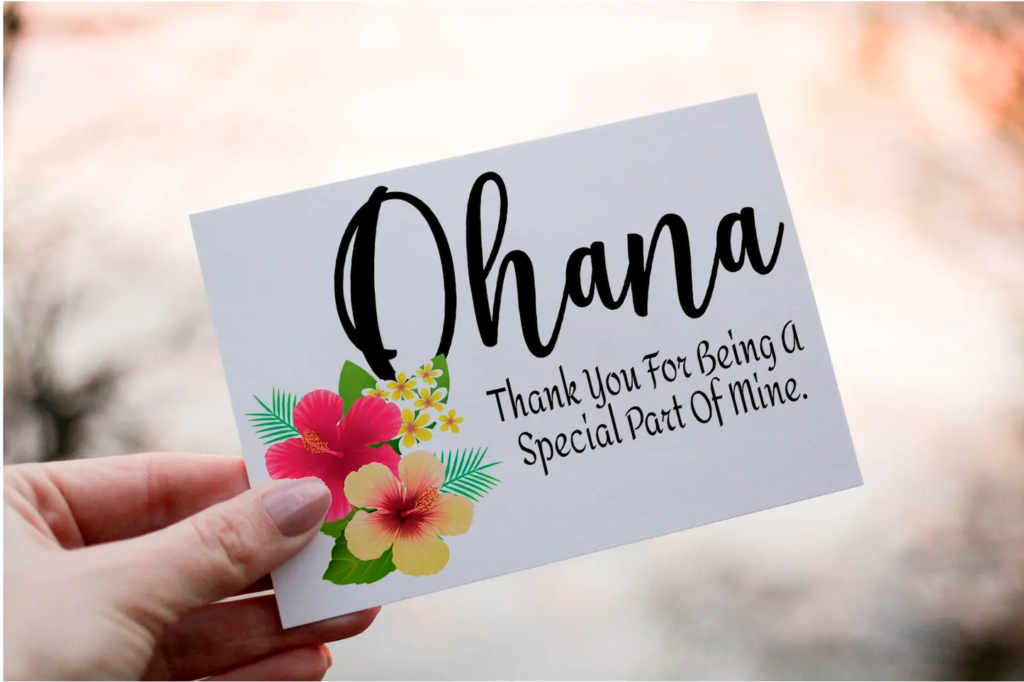 Personalised Hawaiian Birthday Card: Ohana Floral Notelet