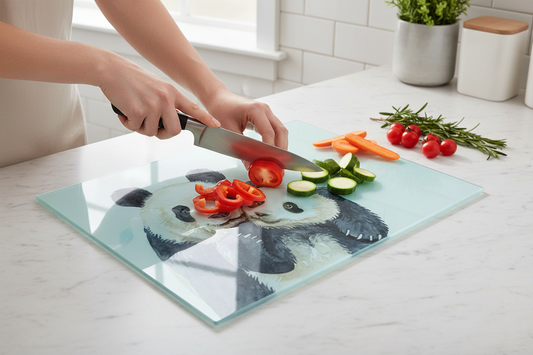 Panda Large Glass Chopping Board, Panda Worktop Saver