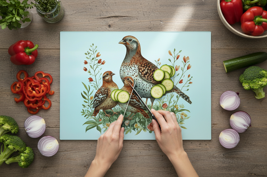 Partridge Glass Chopping Board, Partridge Worktop Saver