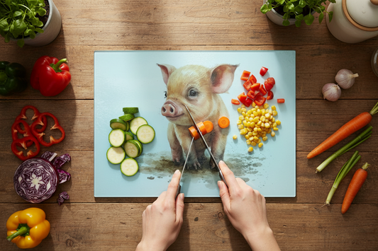 Pig Glass Chopping Board, Pig Worktop Saver