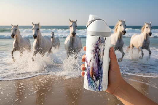 Multi Coloured Horse - 720ml Thermal Drinks Bottle - One Touch