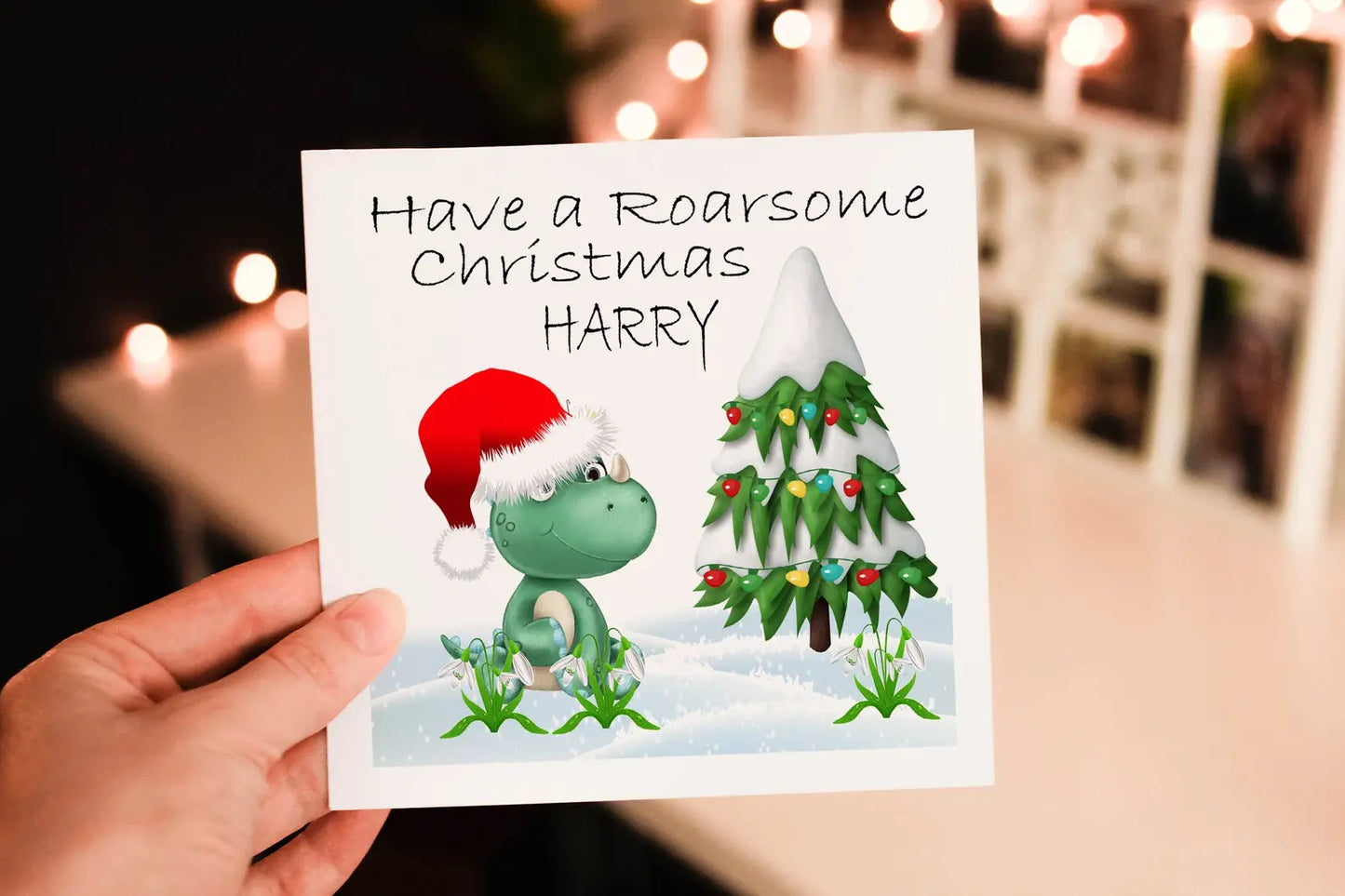 Personalised Dinosaur Christmas Card, Roarsome Xmas