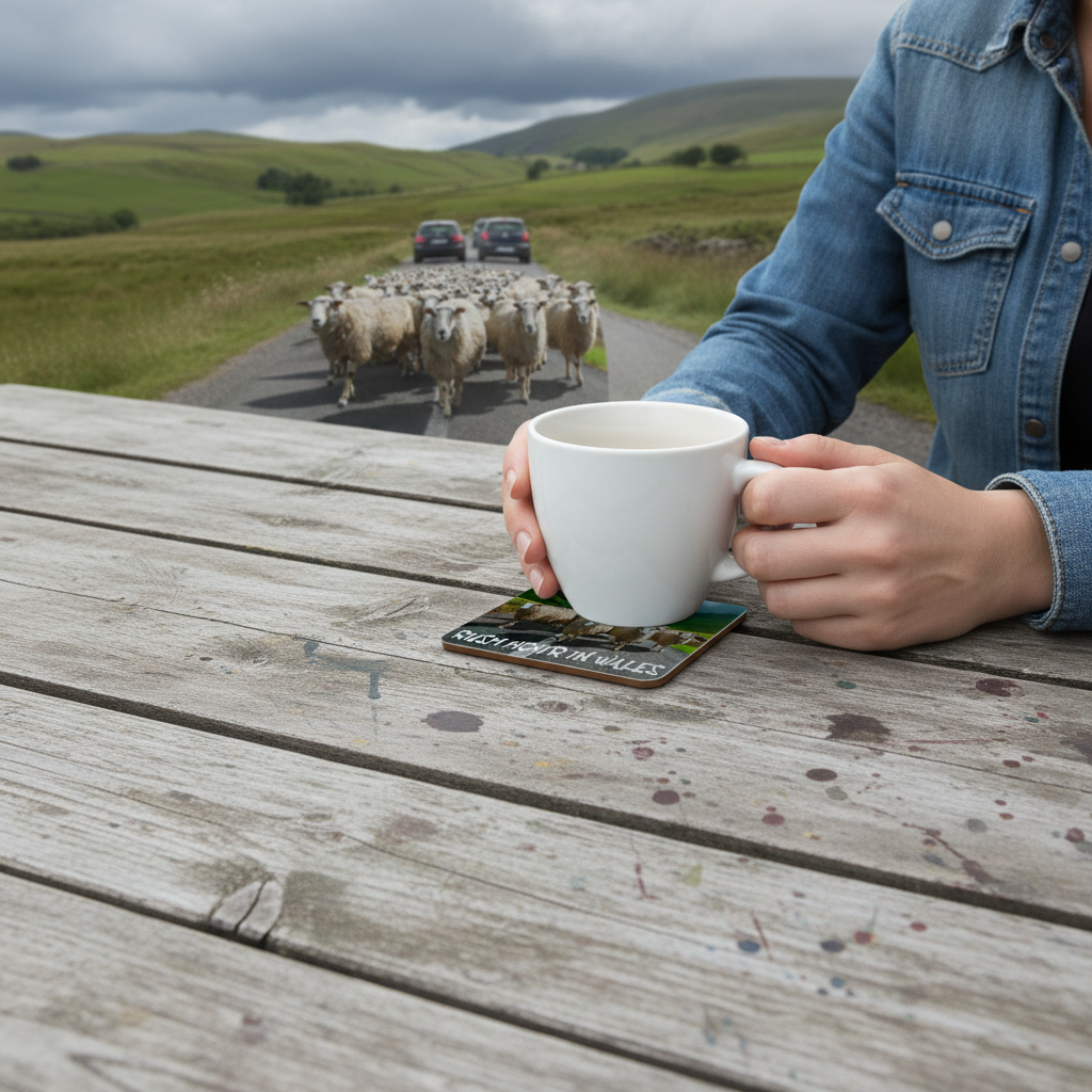 Rush Hour in Wales.. Funny sheep hardboard coaster