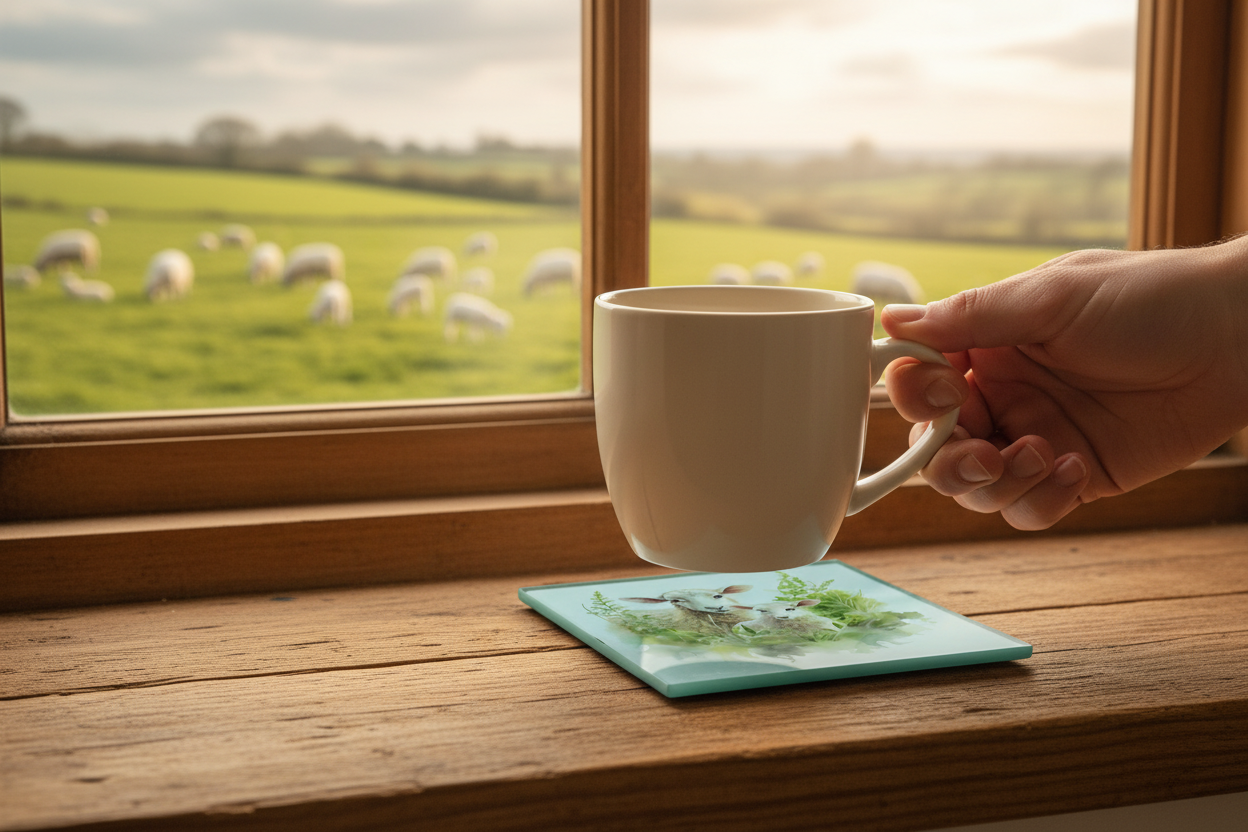 Sheep and Lamb Glass Coaster (Set of 4)