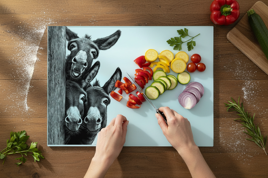 Funny Donkeys Large Glass Chopping Board, Donkey Worktop Saver
