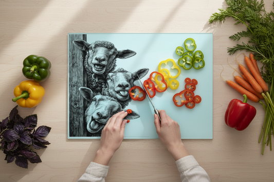 Peeking Sheep Glass Chopping Board, Peeking Sheep Worktop Saver