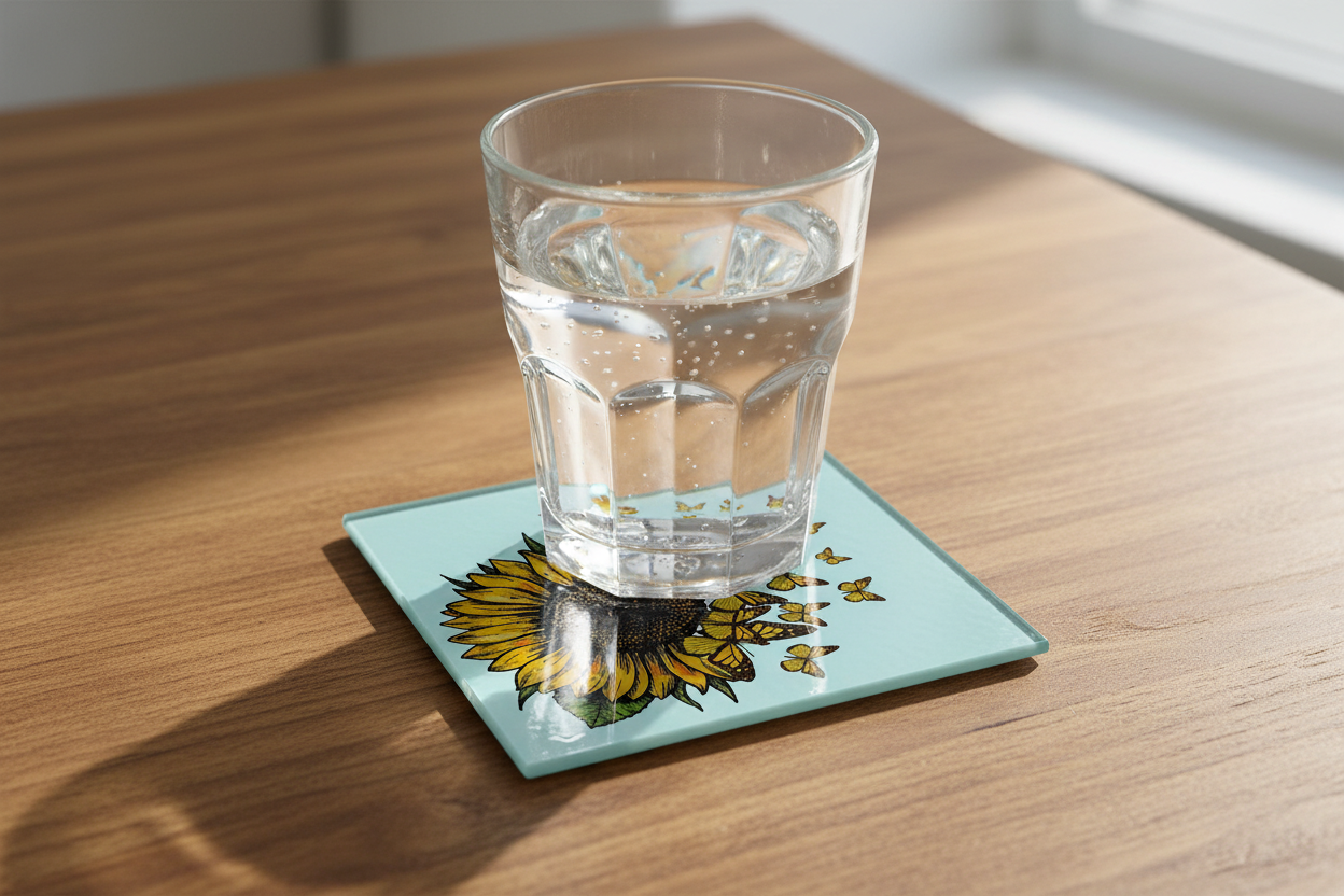 Butterfly & Sunflower Glass Coaster (Set of 4)