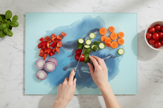 Whale Large Glass Chopping Board, Whale Worktop Saver