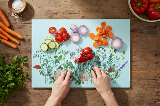 Wild Flower Glass Chopping Board, Wildflower Worktop Saver