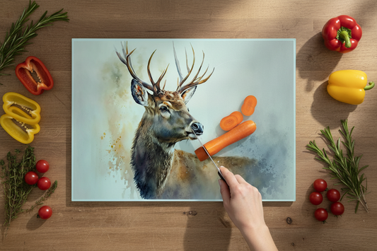 Woodland Stag Glass Chopping Board, Stag Worktop Saver