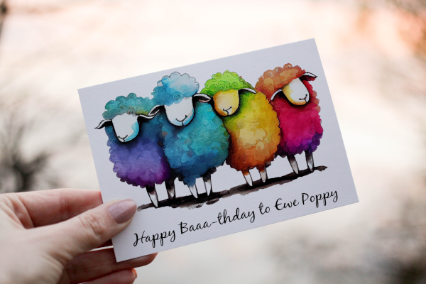 Multi Coloured Sheep Baathday birthday Card