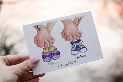 Birth Of Your Twins Baby Shoes Card, Congratulations for Twins)