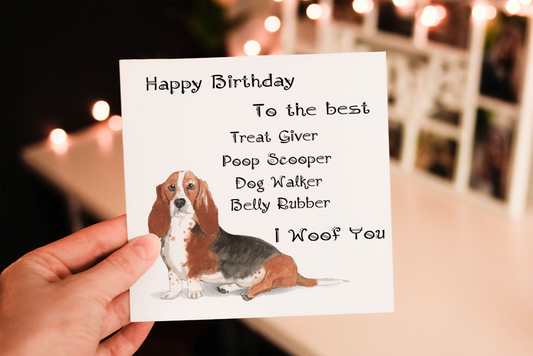 Basset Hound Dog Birthday Card, Dog Birthday Card